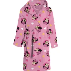 Accappatoio bambina in spugna con cappuccio Disney Minnie rosa