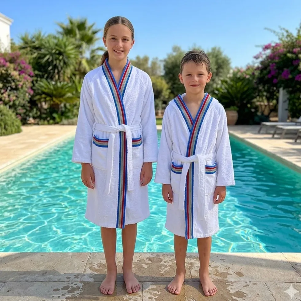 Accappatoio JUNIOR spugna con cappuccio GABEL Pongo bianco