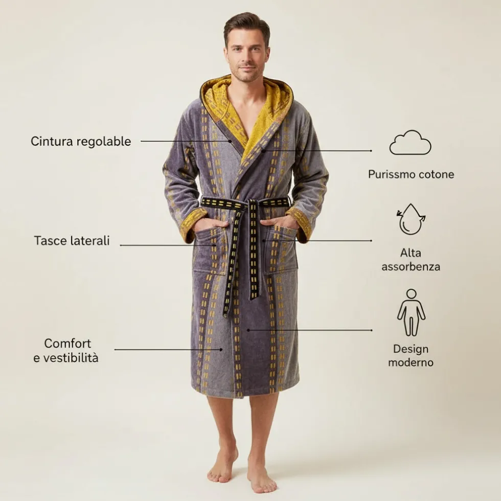 Carrara Accappatoio IBIZA con Cappuccio | 100% Cotone grigio
