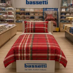 Completo Copripiumone piazza e mezza Bassetti Kilt scozzese rosso