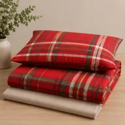 Completo lenzuola in cotone Bassetti Kilt R1 rosso Piazza e Mezza