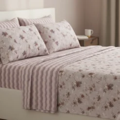 Completo lenzuola matrimoniali cotone caldo e accogliente fiori rosa