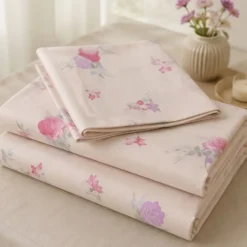 Completo Lenzuola matrimoniale Caleffi in cotone Flora beige