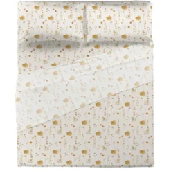 Completo lenzuola matrimoniale in cotone MARIBEL beige a fiorellini