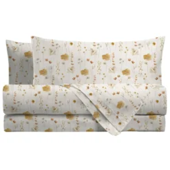 Completo lenzuola matrimoniale in cotone MARIBEL beige a fiorellini