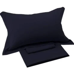Completo lenzuola matrimoniali in puro lino tinta unita BLU NAVY