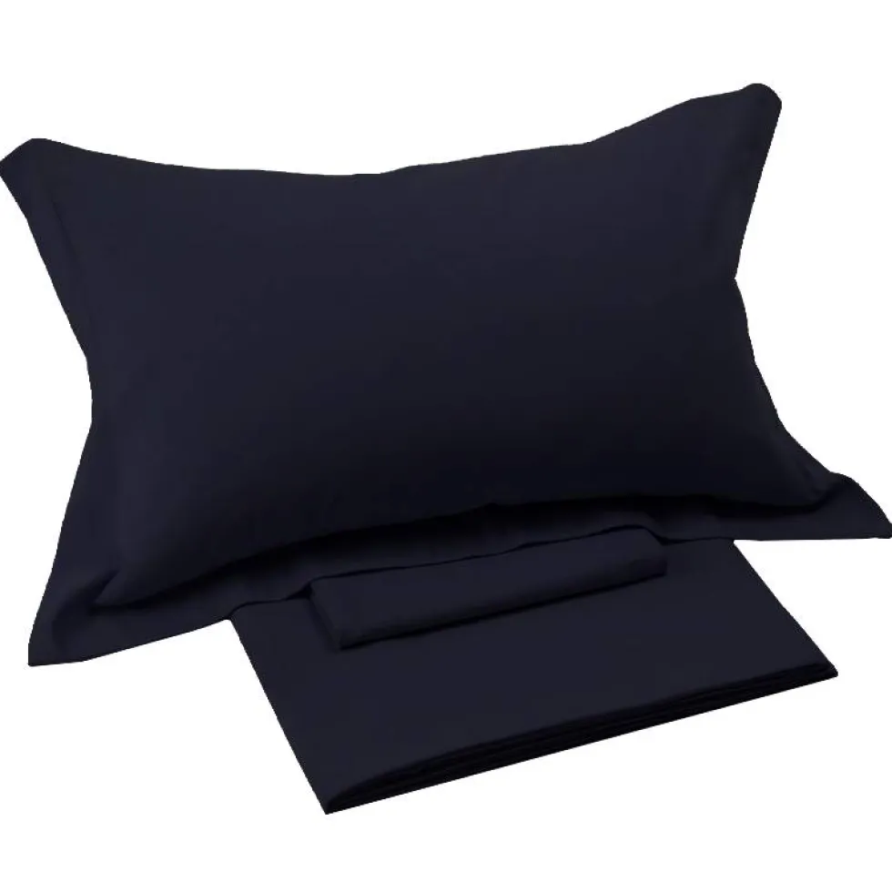 Completo lenzuola matrimoniali in puro lino tinta unita BLU NAVY