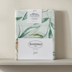 Completo Lenzuola matrimoniali in percalle SOMMA Camille fiori verde
