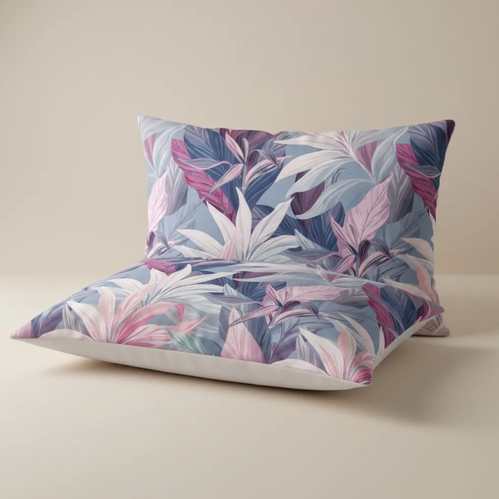 Completo Lenzuola 100% Percalle LEDA Foliage malva matrimoniale