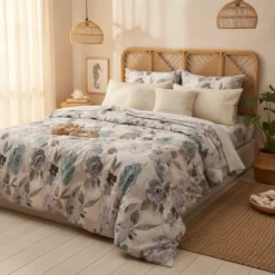 Completo Letto Alicante Floreale Azzurro matrimoniale | 100% Cotone