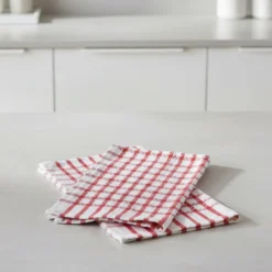 Coppia di Strofinacci da cucina 100% cotone doppio ritorto quadri rossi