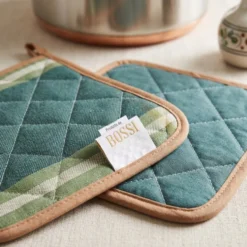 Coppia Presine Bossi Casa 1437 verde | Puro Cotone Tinto in Filo