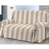 Copridivano con laccetti in panama Veronica - 3 posti beige a righe