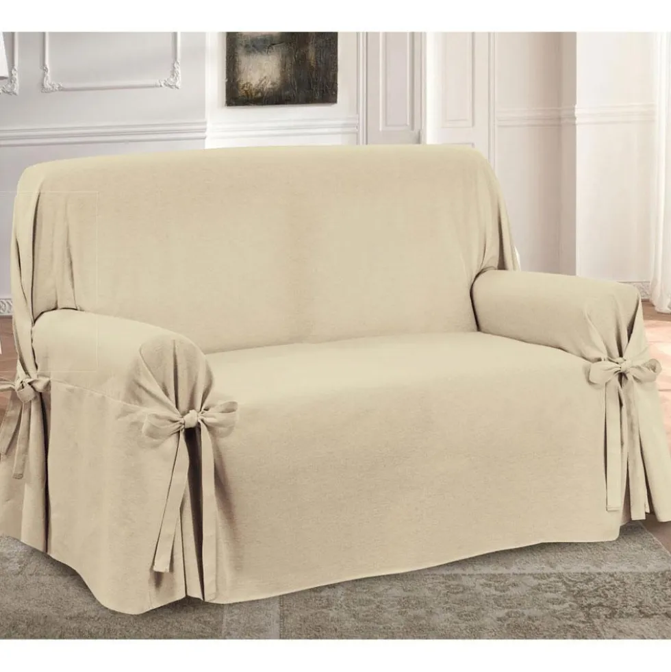 Copridivano con laccetti in panama APRICA - 3 posti beige