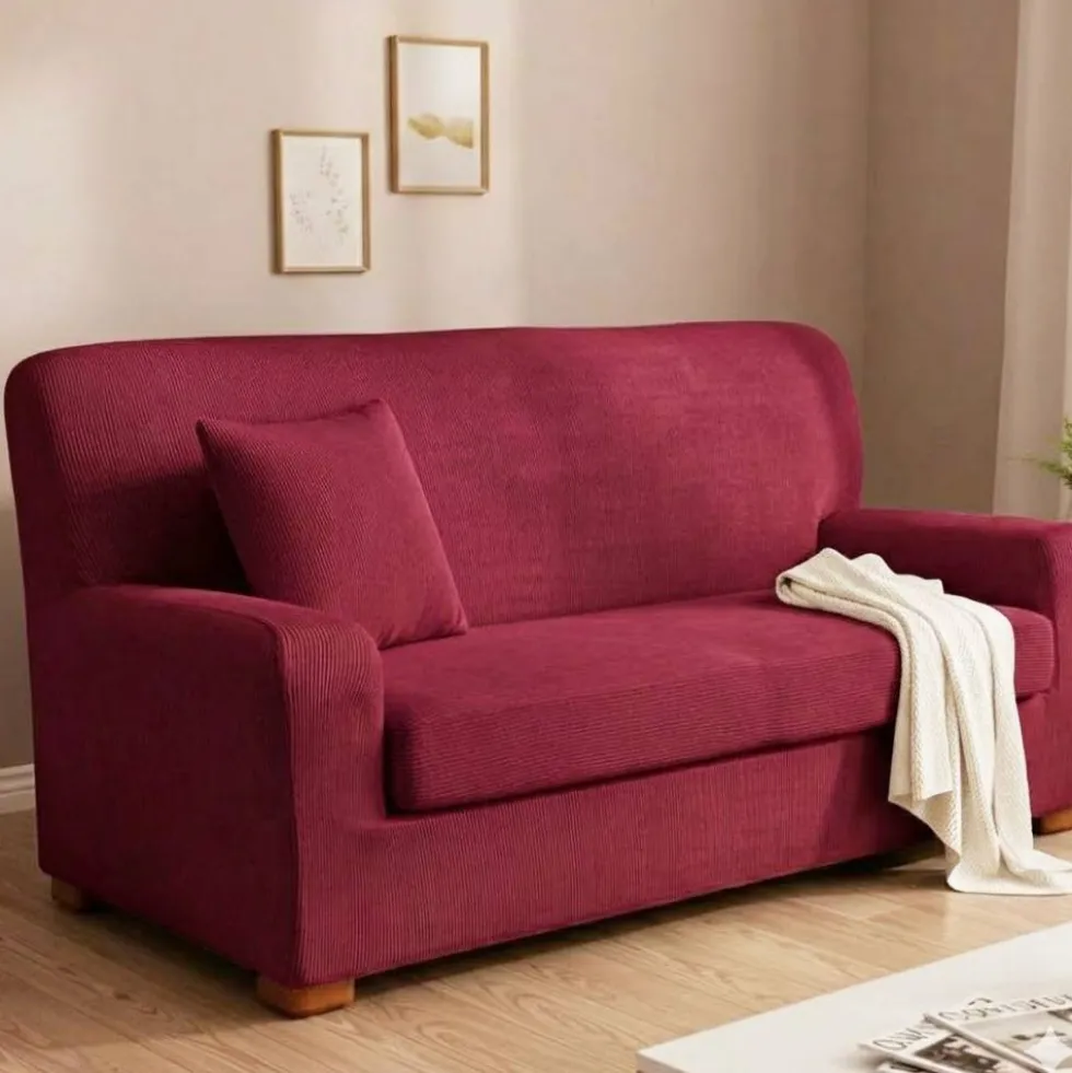 Copridivano Elasticizzato 165-220 cm | 3 posti con copriseduta bordeaux