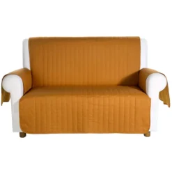 Copridivano trapuntato Caleffi Bicolor in cotone- 3 posti cognac