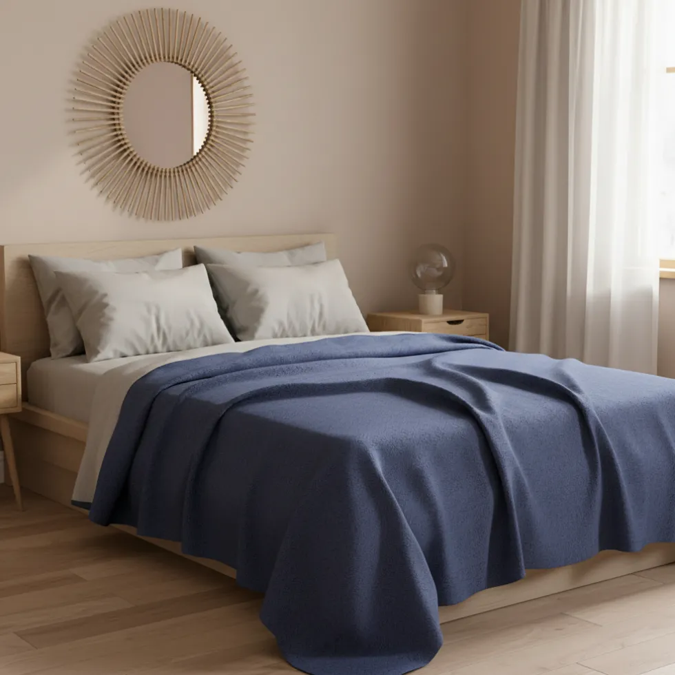 Copriletto matrimoniale in piquet di cotone GABEL HUGO blu