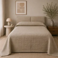 Copriletto tortora a Nido d'Ape per Letto matrimoniale 100% cotone