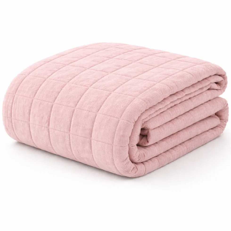Copriletto Trapuntato Matrimoniale 260x260 Rosa Effetto Lino Soft Touch