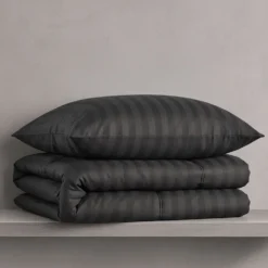 Copripiumino con federe matrimoniale NO-STIRO Luxea jacquard nero