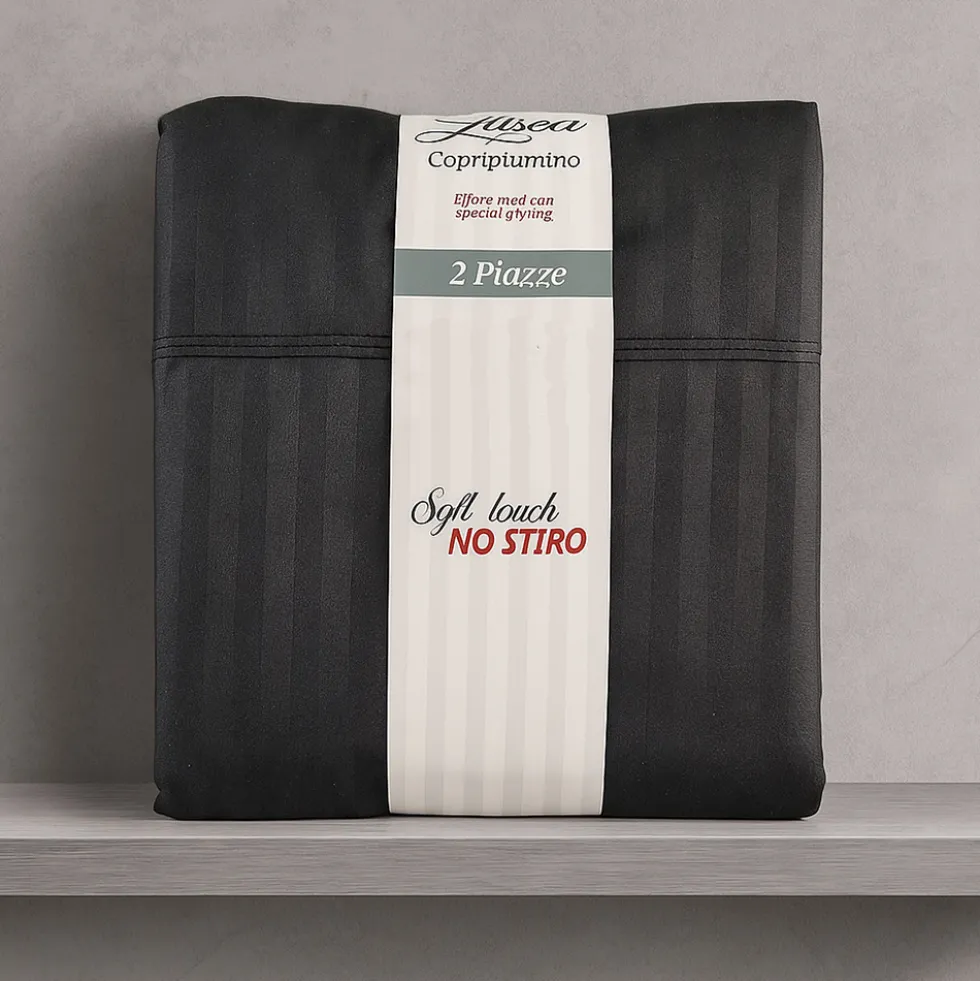 Copripiumino con federe matrimoniale NO-STIRO Luxea jacquard nero