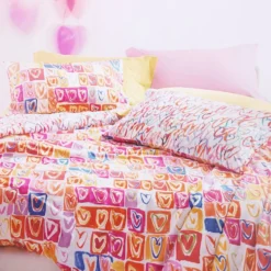 Copripiumino e federe percalle MIRABELLO Valentine cuori multicolori