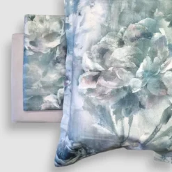 Copripiumino Matrimoniale MIRABELLO in percalle Dipinto di fiori azzurro