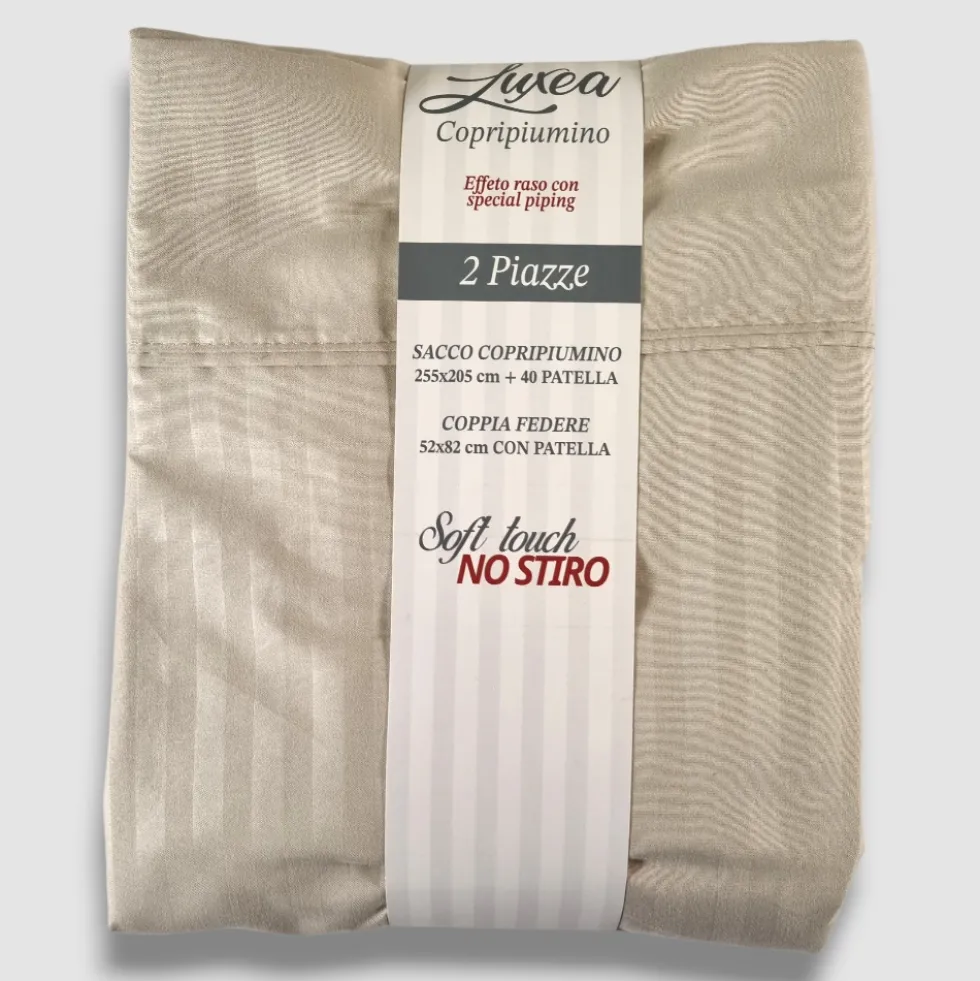 Copripiumone e federe letto 2 piazze LUXEA NO-STIRO greige jacquard