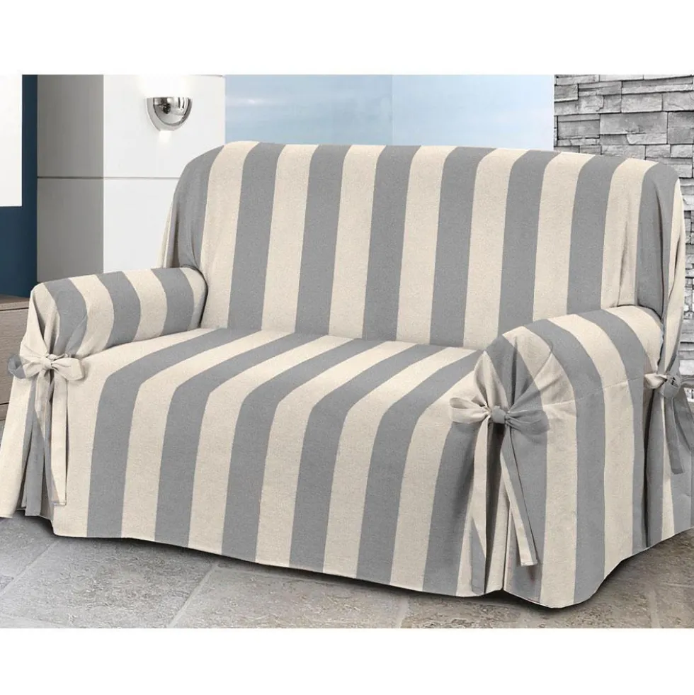 Copripoltrona con laccetti in panama Veronica - 1 posto grigio a righe