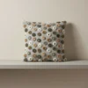 Cuscino in Lana Cotta 50x50 Margherite verdi su Fondo Grigio Stile Naturale