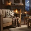 Cuscino in Lana Cotta 50x50 Pecorelle Grigie su Fondo Avorio Stile Chalet