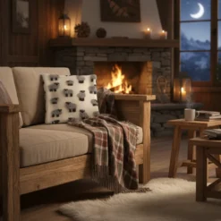 Cuscino in Lana Cotta 50x50 Pecorelle Grigie su Fondo Avorio Stile Chalet