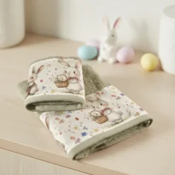 Idea Regalo pasqua | Set 1+1 con bordo applicato Coniglietti con cesti salvia