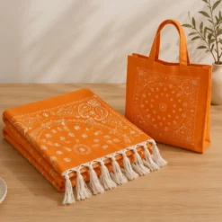 Kit Mare Fouta Arancione Salvaspazio | Telo 90x160 + Borsa Tessuto