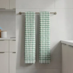 Kit 2x Strofinacci a quadri verdi 100% cotone doppio ritorto jacquard