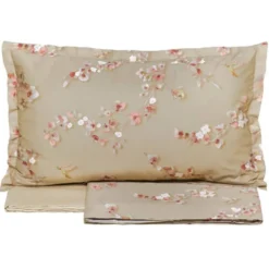 Lenzuola-copriletto Matrimoniale in raso RANDI ALMOND beige floreale