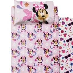 Lenzuola Disney Minnie completo in cotone rosa per bambine