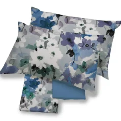 Lenzuola in cotone completo matrimoniale Aran floreale bluette