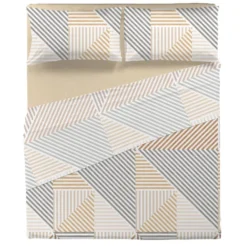 Lenzuola matrimoniali in cotone RAMSEY beige fantasia geometrica