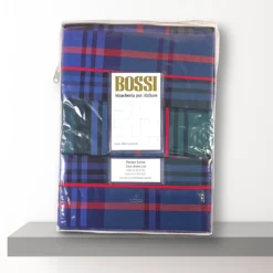 Parure lenzuola tinto filo matrimoniale Bossi WALLACE 7604 scozzese blu