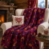 Plaid in calda Lana Cotta 150x170 motivo floreale rosso