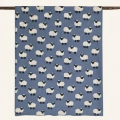 Plaid in lana cotta Made in Italy 150x170 cm Pecore avio
