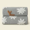 Plaid in Lana Cotta Panna con Cervi e fiocchi grigio - Soffice e Accogliente per Casa
