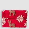 Plaid in Lana Cotta Rosso Natale con Cervi e fiocchi - Soffice e Accogliente per Casa