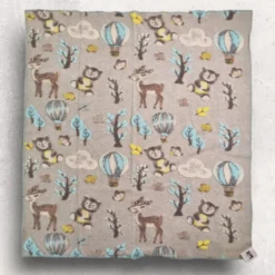 Plaid in lana cotta 150x170 cm Mongolfiere azzurre fondo tortora