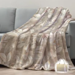 Plaid Sherpa MEDIS soffice coperta foliage oro 130x160 con borsa