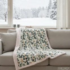 Plaid Sherpa ODIL soffice coperta Foliage 130x160 con borsa