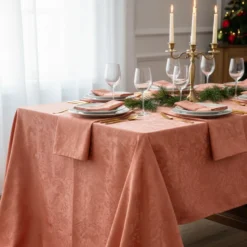 Servizio da tavola 180x270 cm in fiandra con 12 tovaglioli rosa