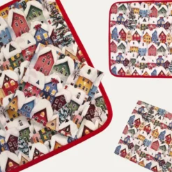 Set Americana Natalizio Casette Tovaglietta e Tovagliolo