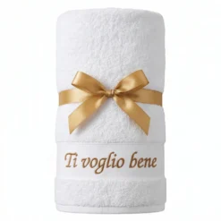Set Asciugamani Bianco ricamato Ti Voglio Bene 50x100 e 40x55 cm